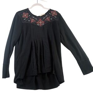 Alchemy Thread Black Embroidered Thermal Top Waffle Knit High-Low‎ AT30095058 L